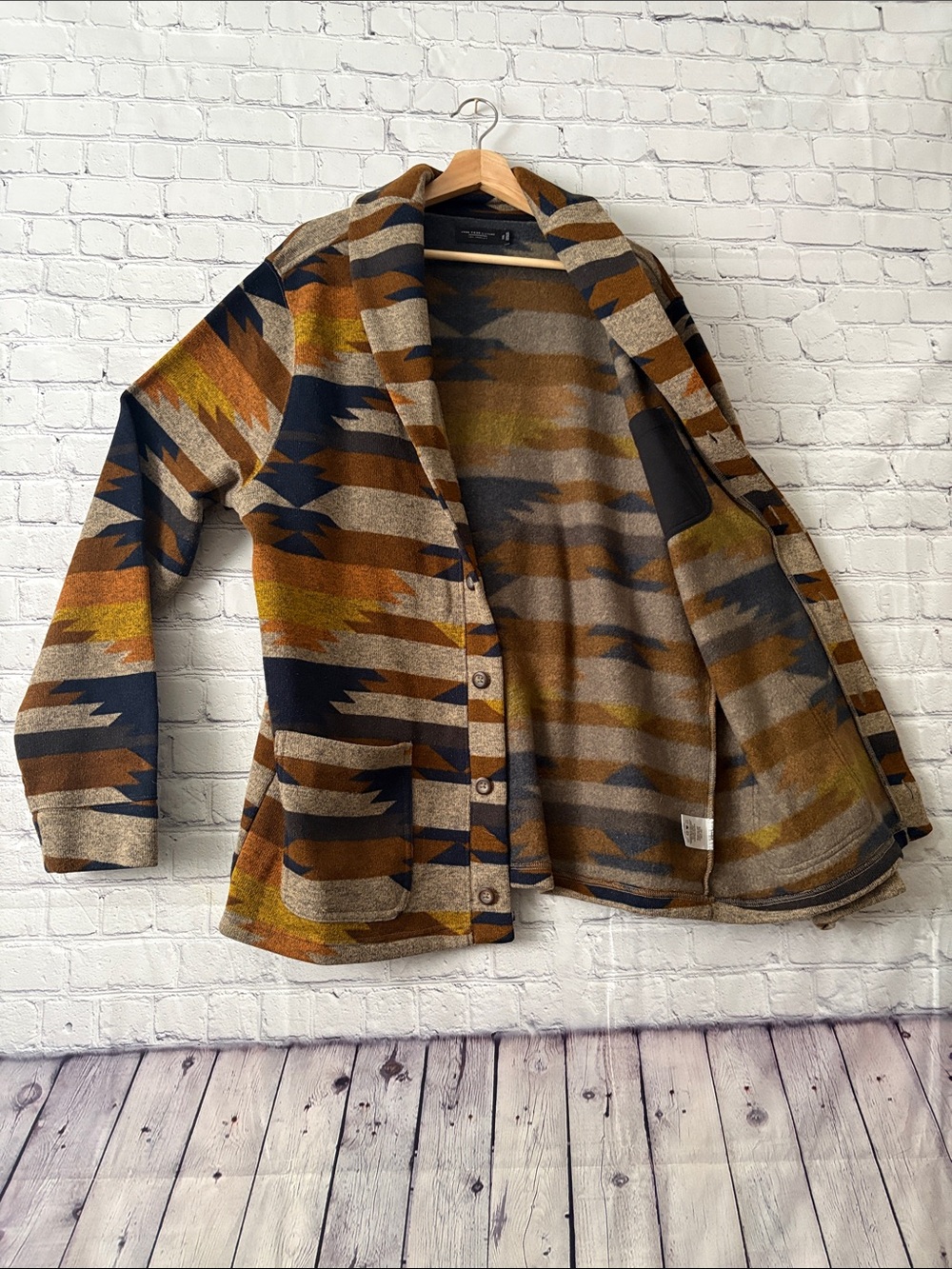 Southwestern Print Button Cardigan Jacket - Rust, Navy, Beige - Picture 5 of 6